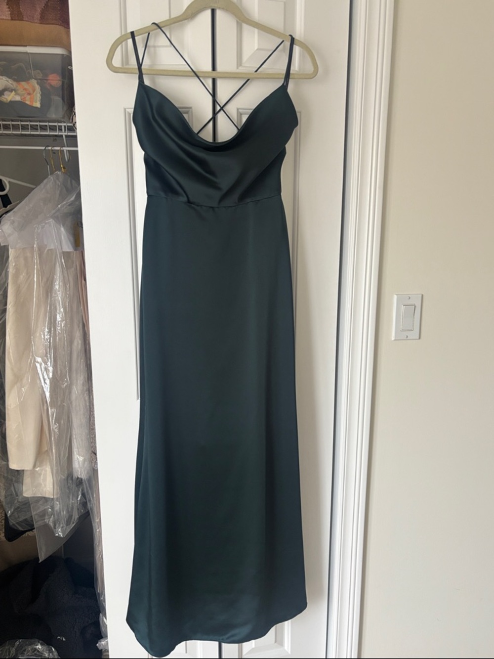 Dessy Collection Satin Slip Dress in Forest Green  size 6